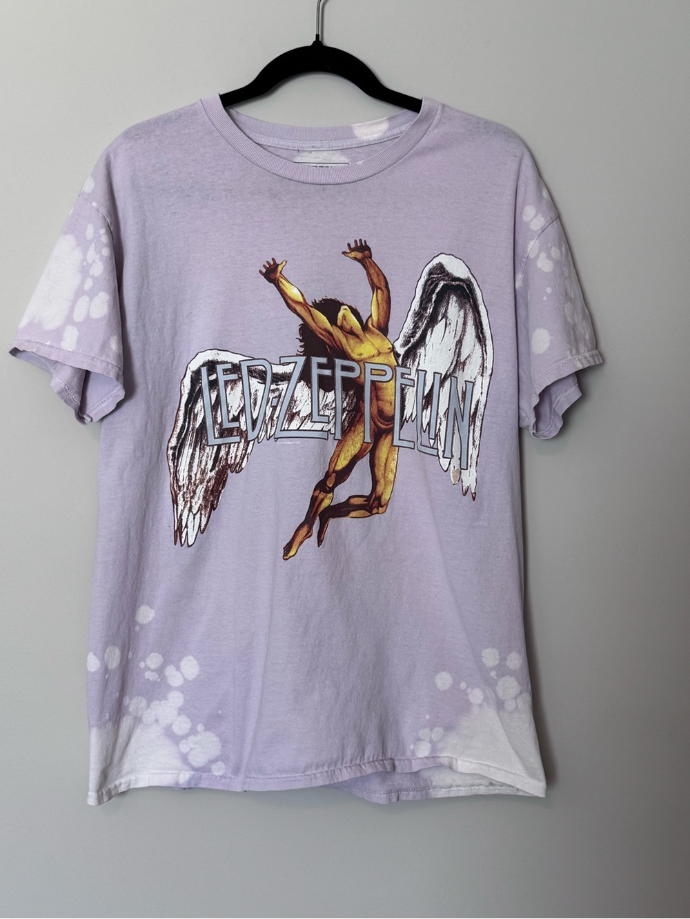 Led Zeppelin Light Purple Bleach Splatter Graphic Tee Large